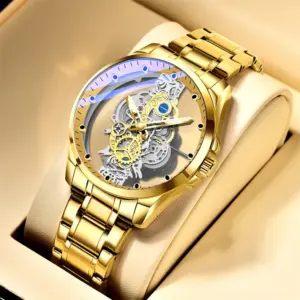 Men Watch Skeleton Automatic Quartz Watch Gold Skeleton Vintage Man Watch Mens Watches Top Brand Luxury